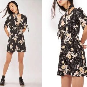 Topshop Petite Black Polka Dot Floral Dress